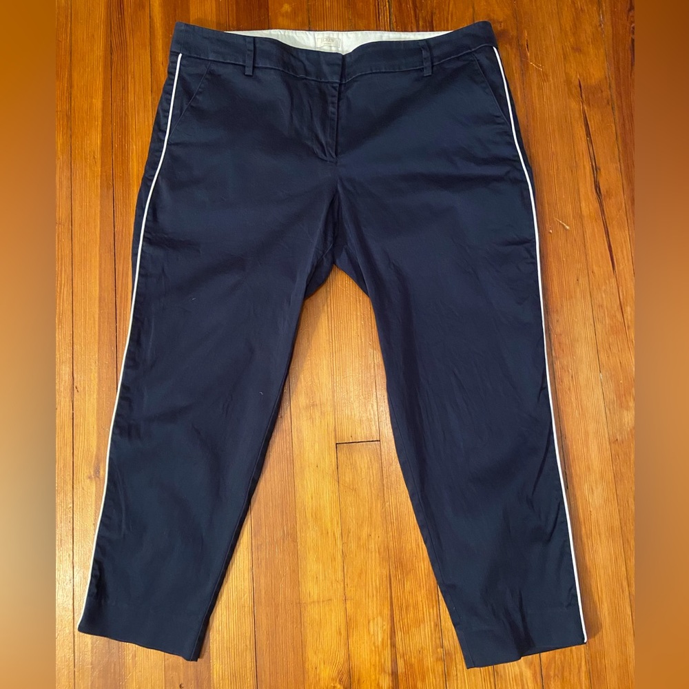 J. Crew Factory Navy Cropped Ankle Pants with White Side Piping